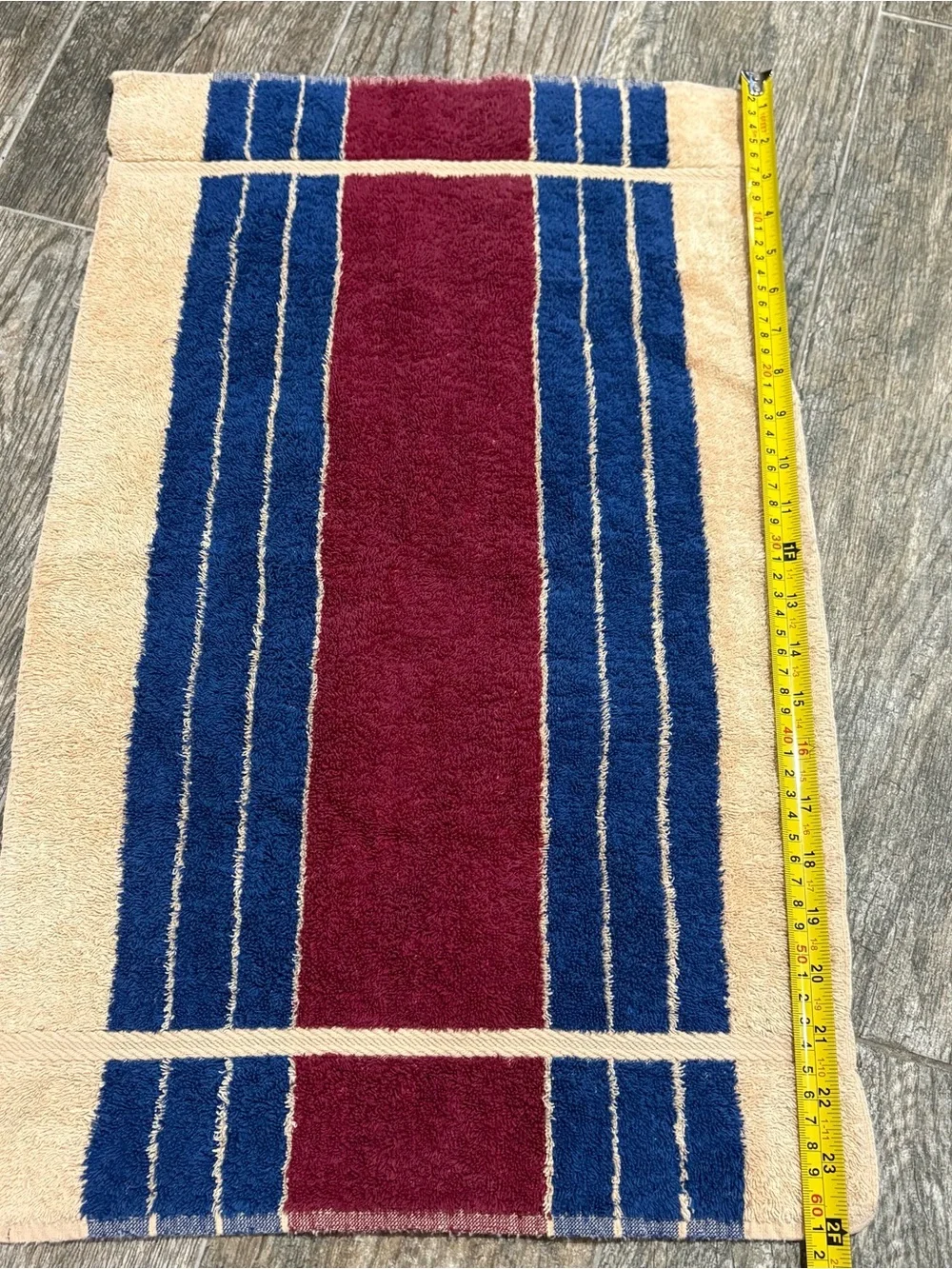 Vtg MARTEX New Splendor Stripe‎ Hand Towel MCM 70s Made USA Burgundy Navy 24x 15